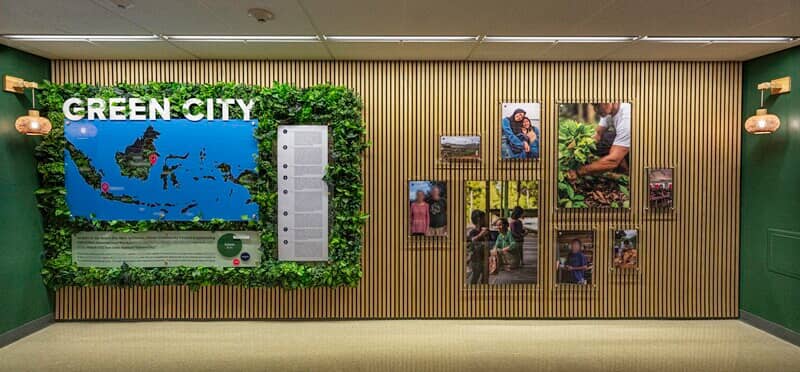 An image of the interior signage and decor for Green City.